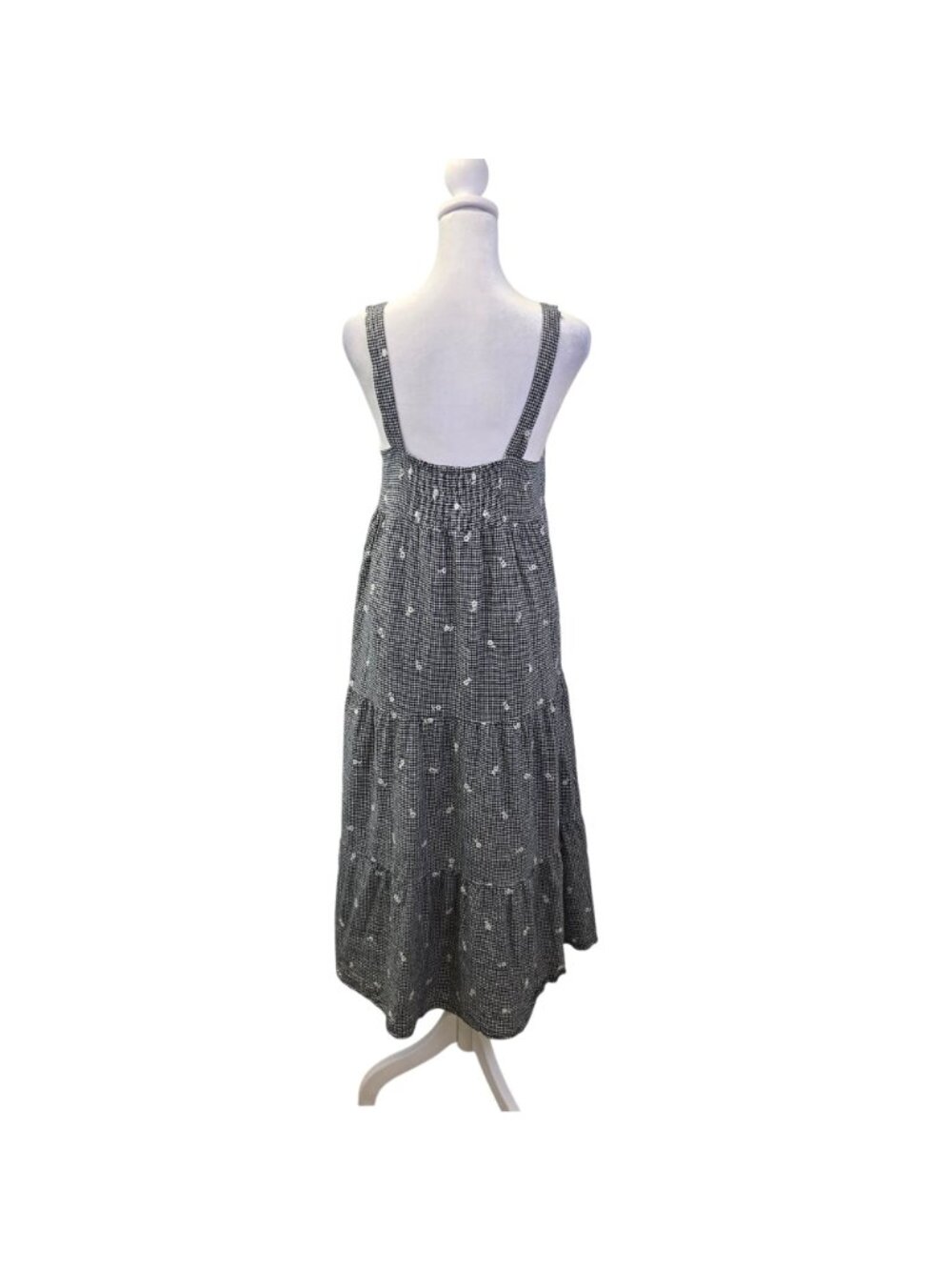 Madewell Linen Blend Embroidered Tiered Midi Dress in Gingham Check Size Small - Picture 2 of 7